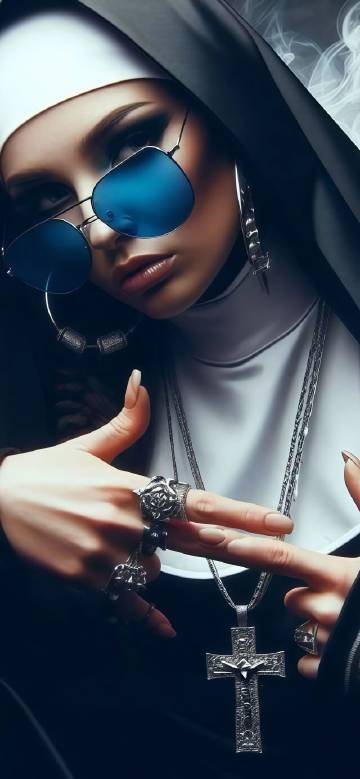 Cool Nun In Sunglasses 4K Phone Wallpaper